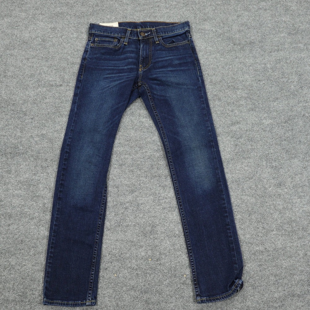 Hollister Jeans Mens 28x30 Blue Skinny Jean Dark Wash Stretch Denim Whiskered